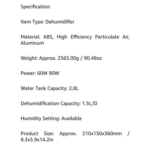 Dehumidifier 1.5L/D Home RV Dehumidifier Dryer 1,000 Sq Ft Coverage - Picture 7 of 7